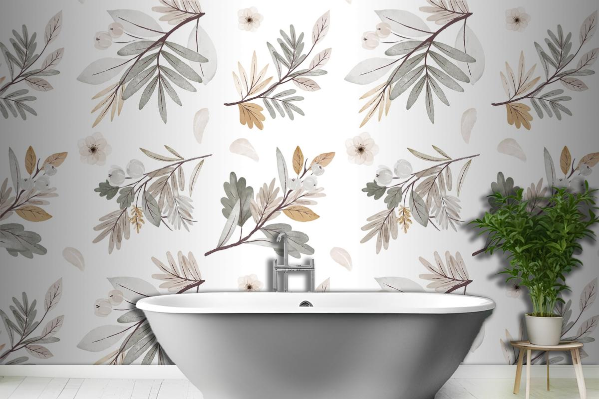 Watercolor Autumn Forest Bouquet Pattern Wallpaper Mural