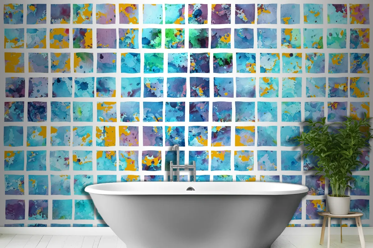 Watercolor Background In Mosaic Style Wallpaper Mural