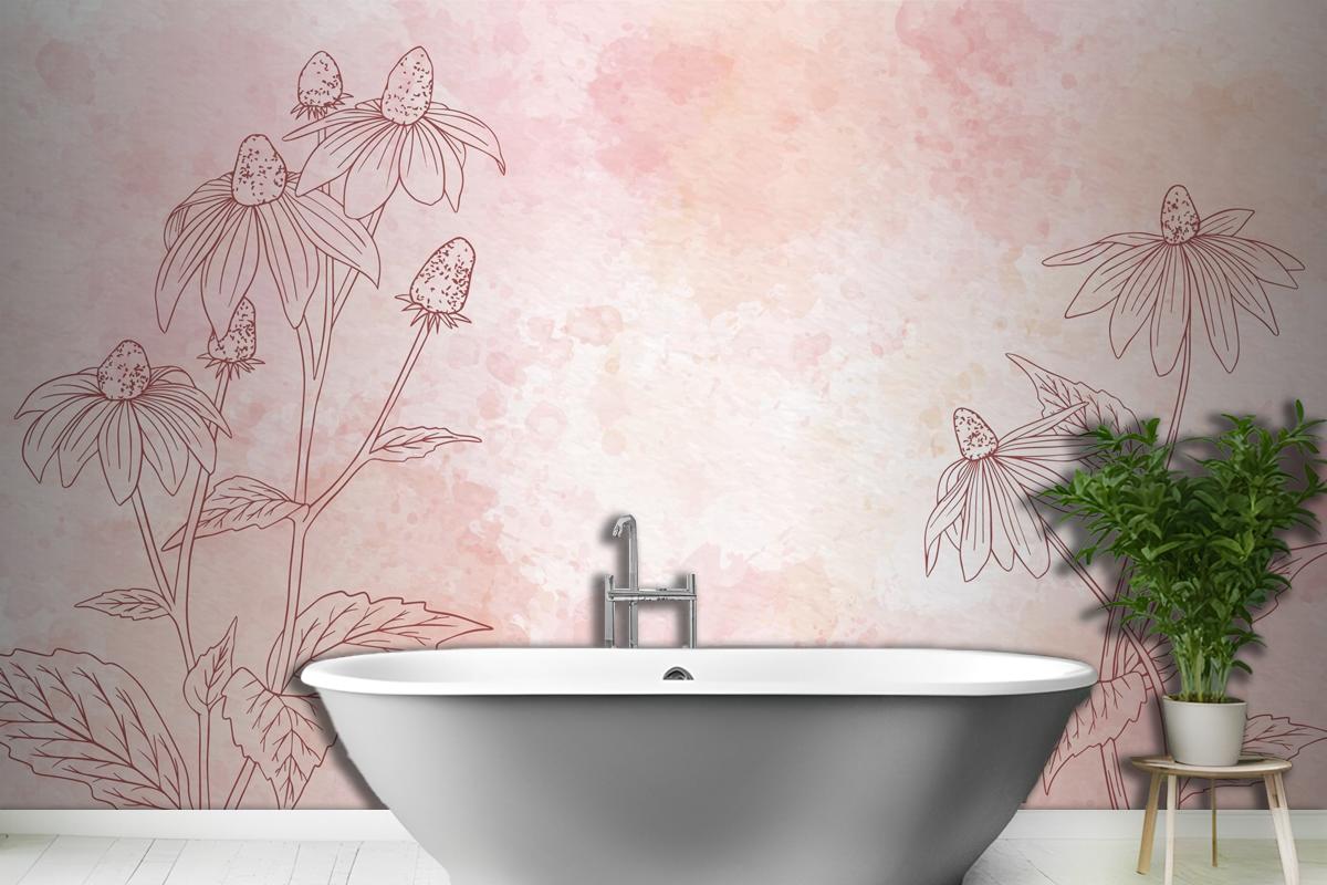 Watercolor Floral Background In Monochrome Wallpaper Mural