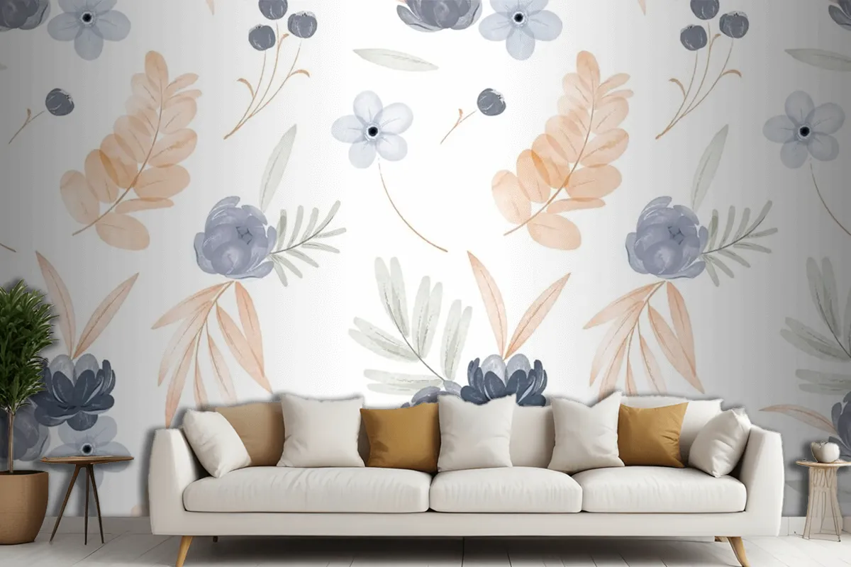 Watercolor Floral Pattern Living Room Wallpaper Mural