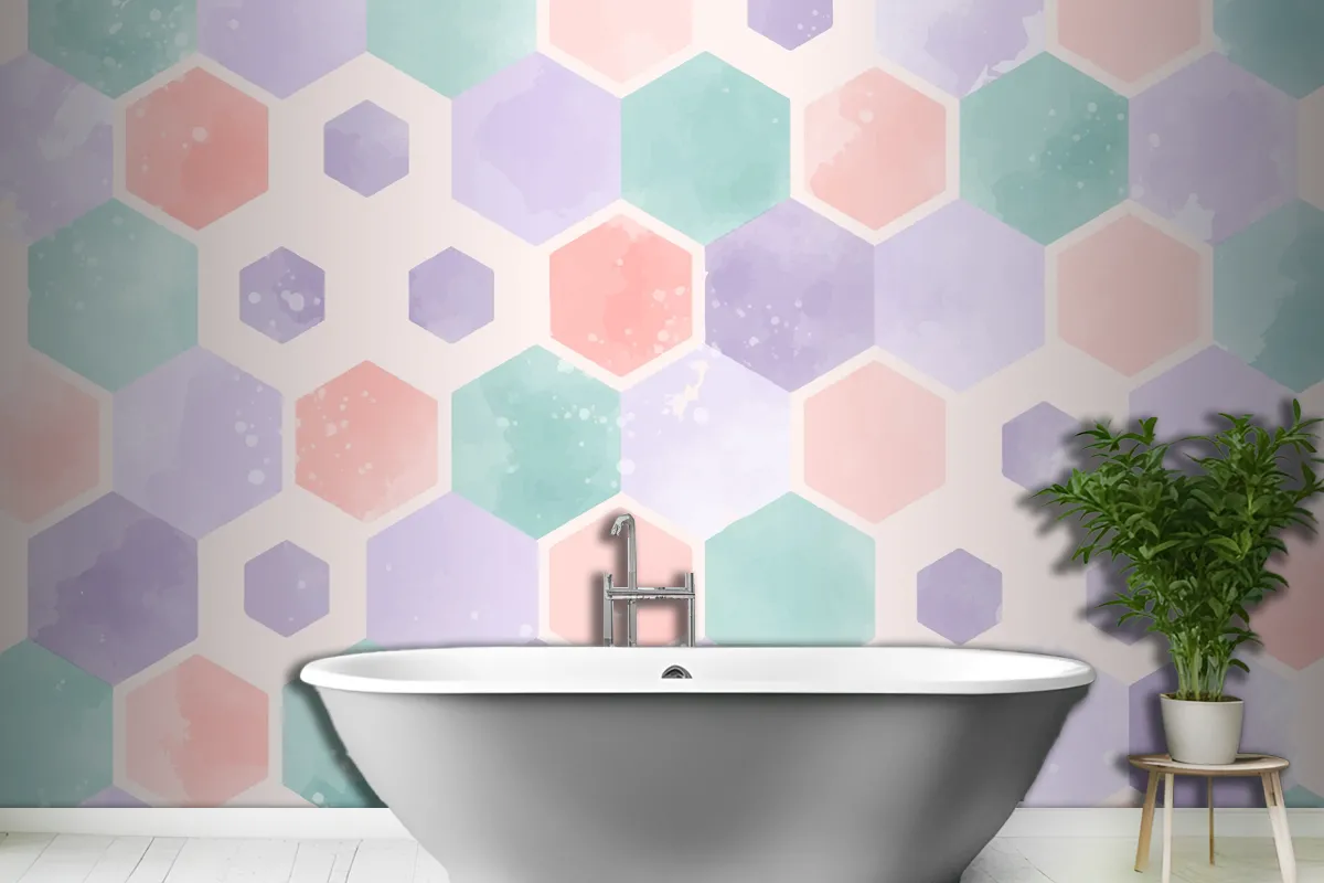 Watercolor Geometric Bathroom Wallpaper Mural