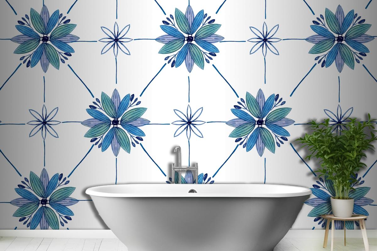 Watercolor Ornamental Flower Bathroom Wallpaper Mural