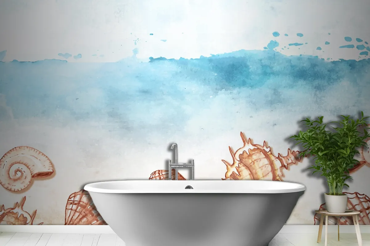 Watercolor Summer Background With Shells Wallpaper Mural