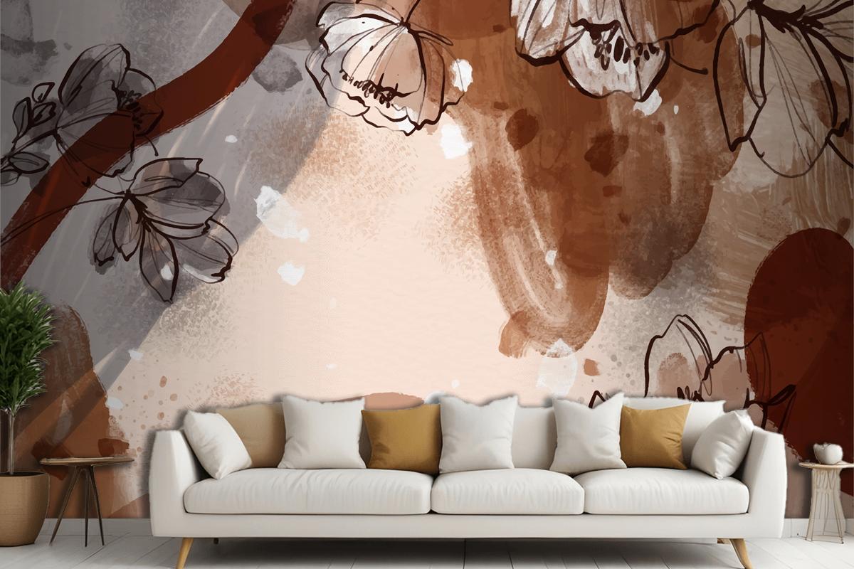 Watercolor Terracotta Background Living Room Wallpaper Mural