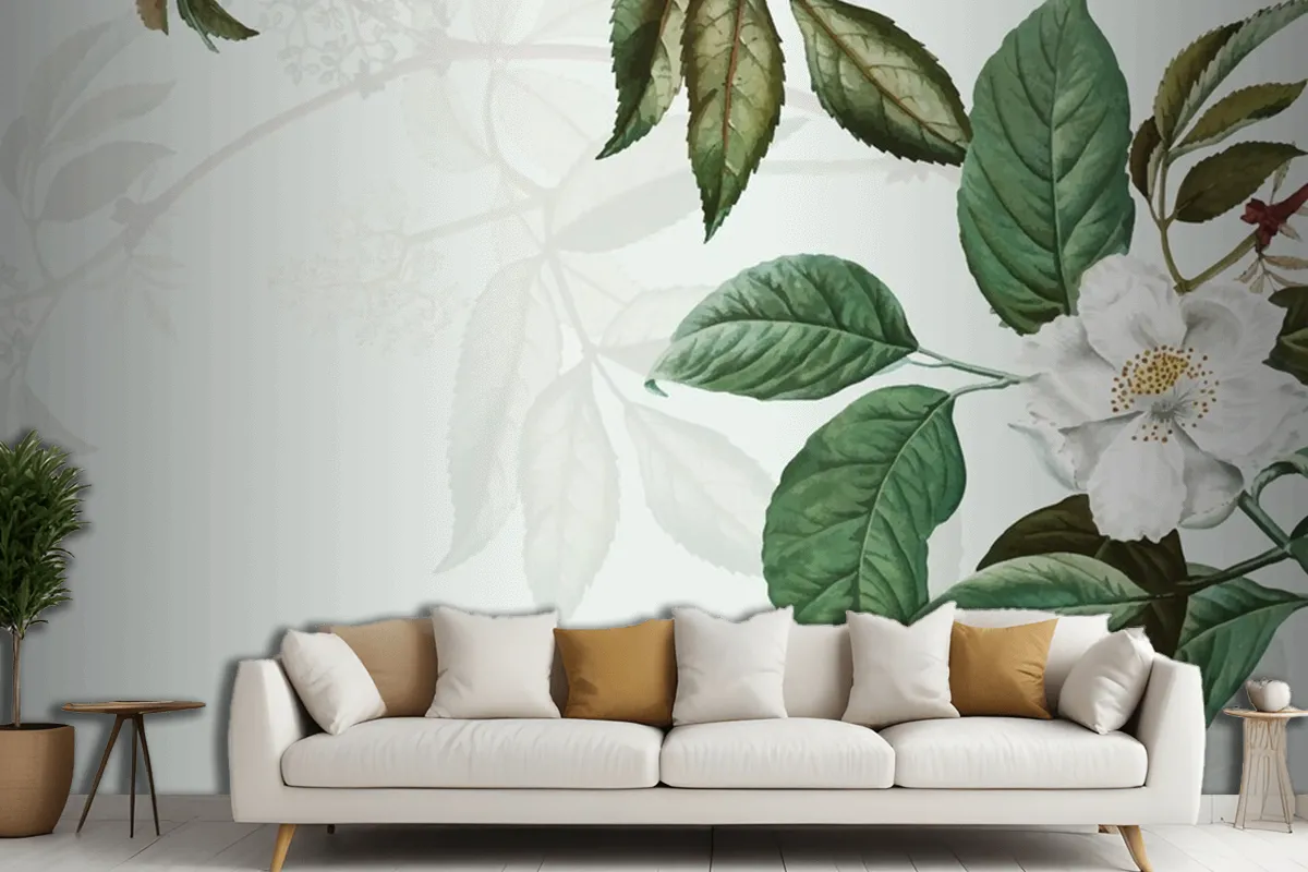 Wild Rose Frame Living Room Wallpaper Mural