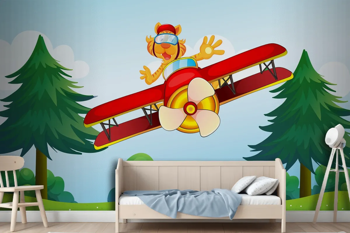 A Boastful Tiger Riding In A Plane Wallpaper Mural