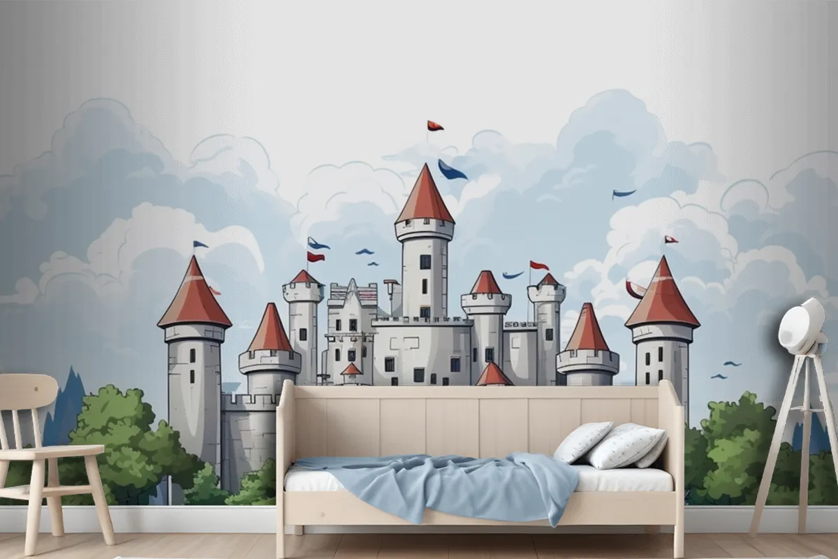 A Castle With A Flag On The Top Of It Wallpaper Mural