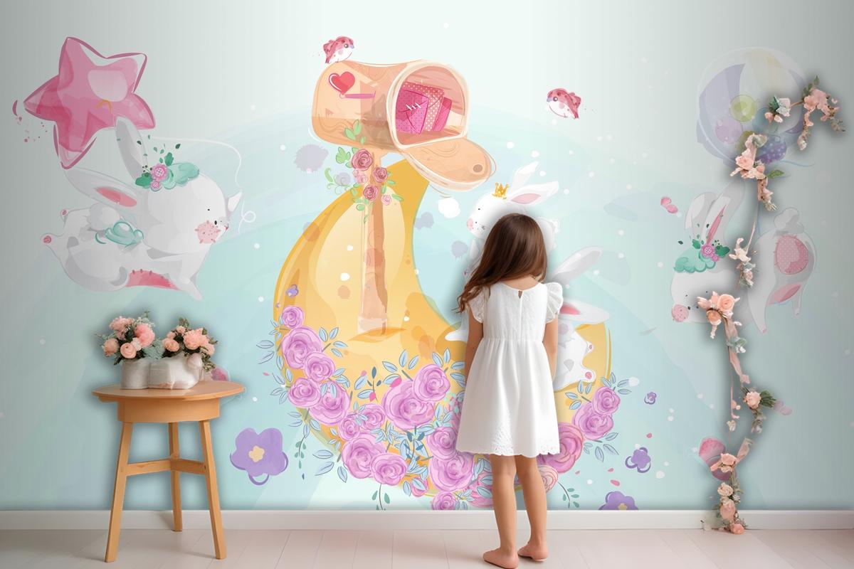 A Cute Little Rabbit In Colorful Watercolor Style Wallpaper Mural