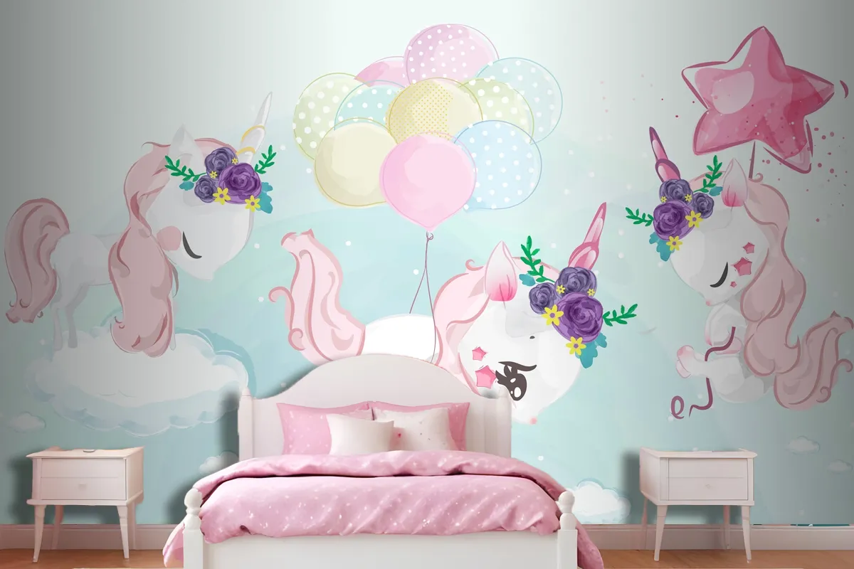 A Cute Little Unicorn In Colorful Watercolor Style Wallpaper Mural