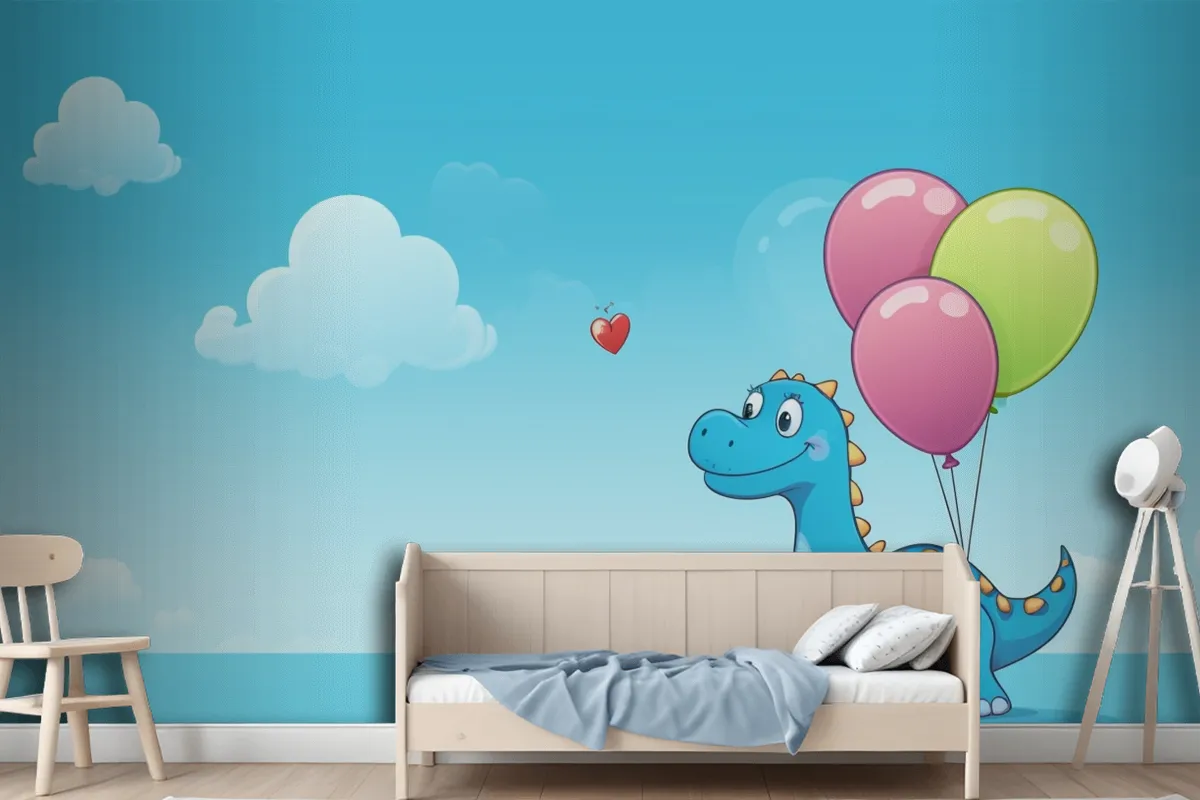 A Dragon With Balloons In The Sky And A Heart In The Wallpaper Mural