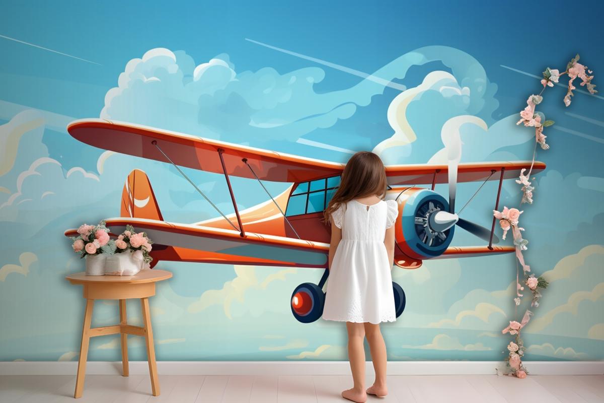 A Drawing Of A Red Airplane With The Words Quot The Propeller Quot On The Front Wallpaper Mural