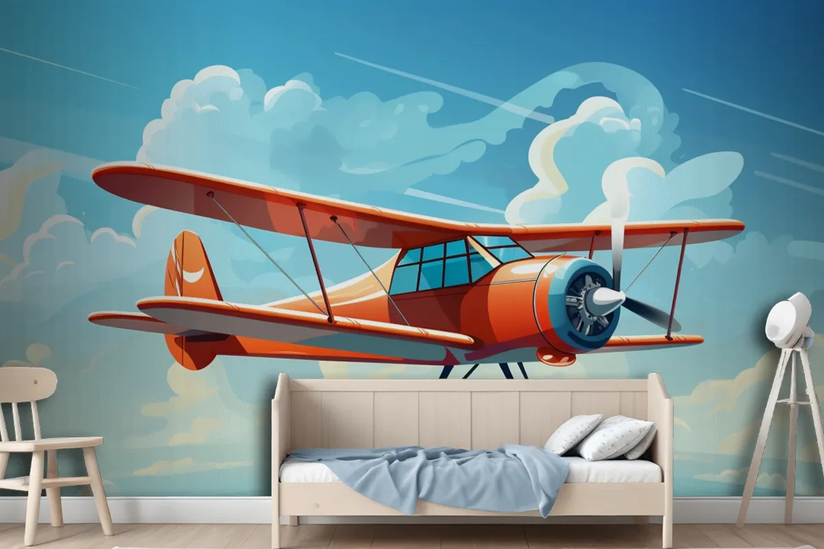 A Drawing Of A Red Airplane With The Words Quot The Propeller Quot On The Front Wallpaper Mural