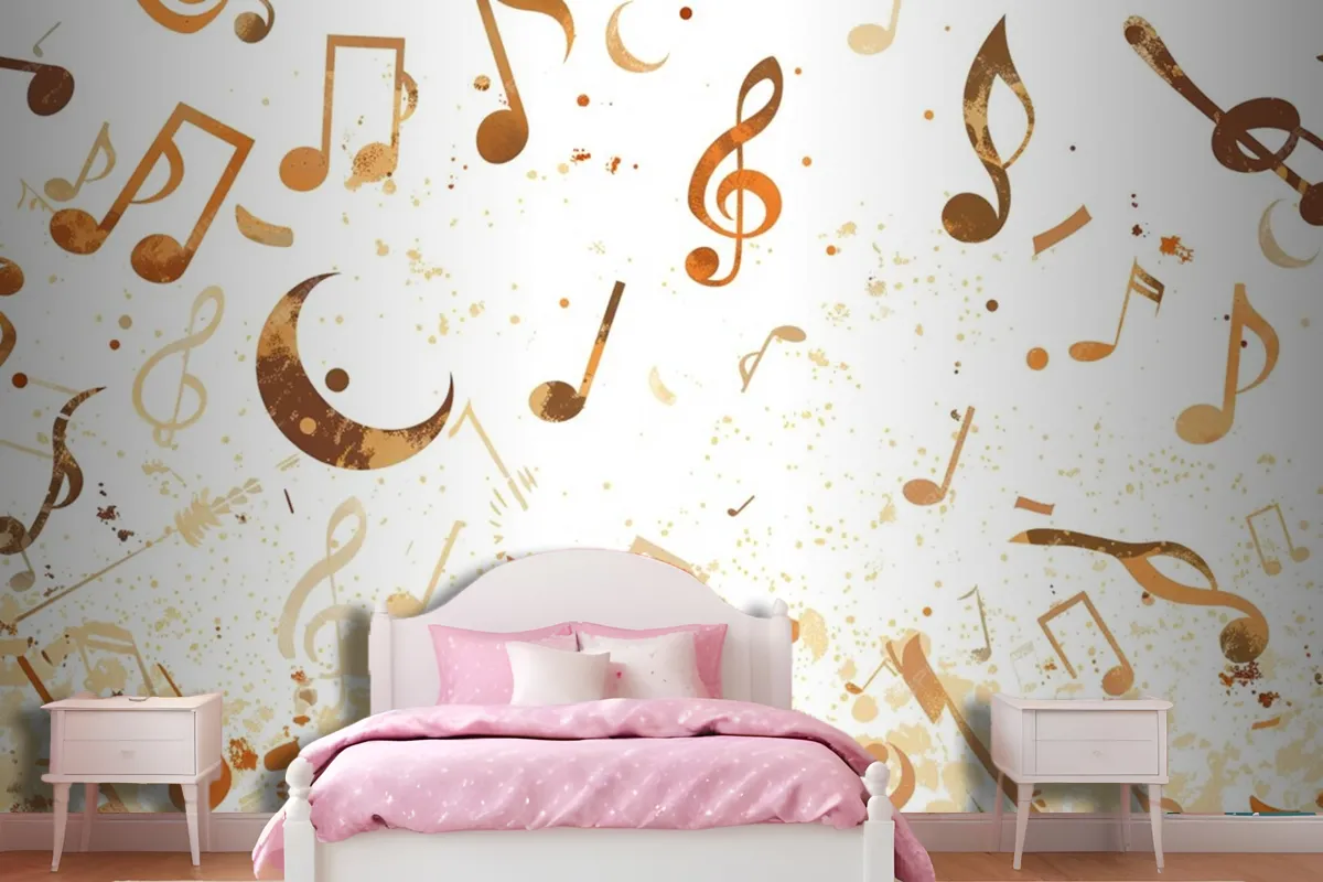 A Group Of Musical Notes Flying Through The Air Wallpaper Mural