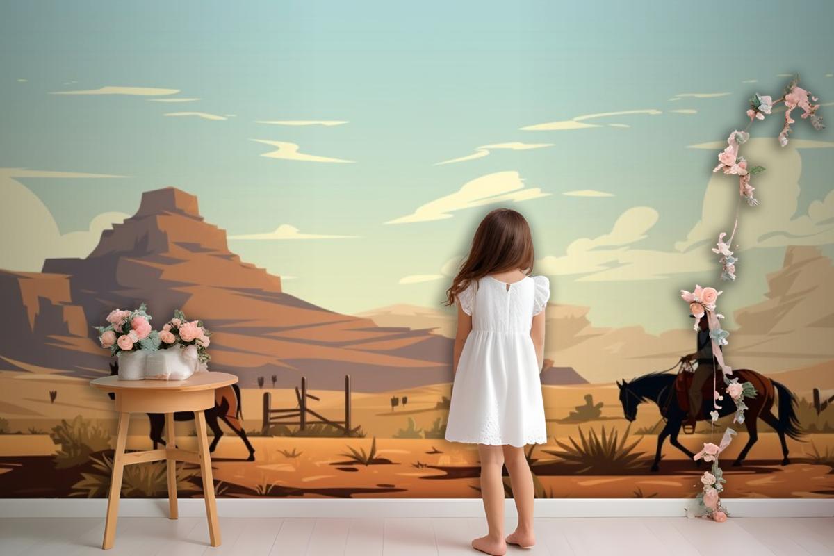 A Man Riding A Horse In The Desert Wallpaper Mural