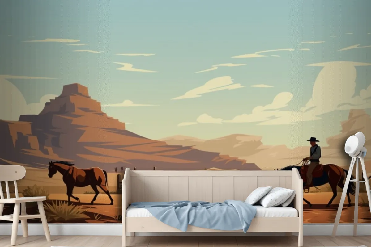 A Man Riding A Horse In The Desert Wallpaper Mural