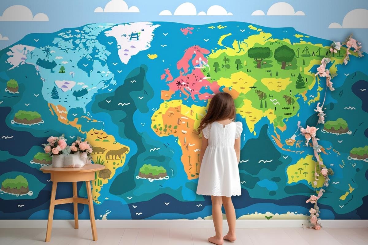 A Map Of The World With The Words Quot Earth Quot On It Wallpaper Mural