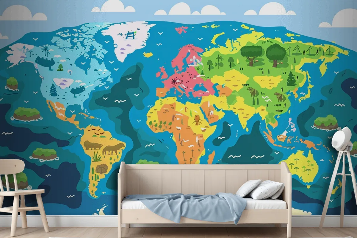 A Map Of The World With The Words Quot Earth Quot On It Wallpaper Mural