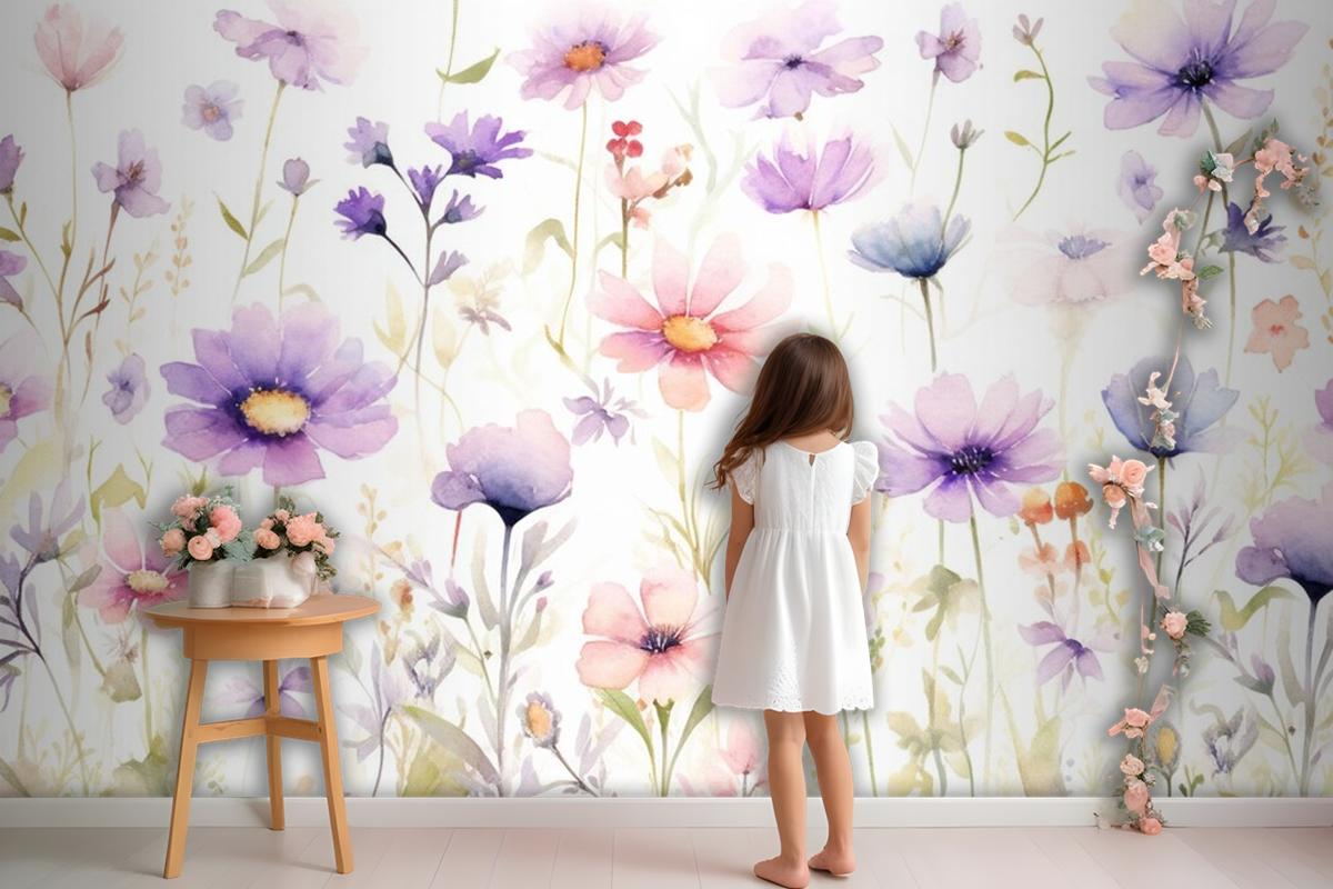 A Painting Of A Bunch Of Flowers On A White Background Wallpaper Mural