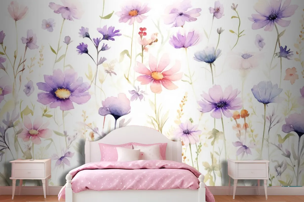 A Painting Of A Bunch Of Flowers On A White Background Wallpaper Mural