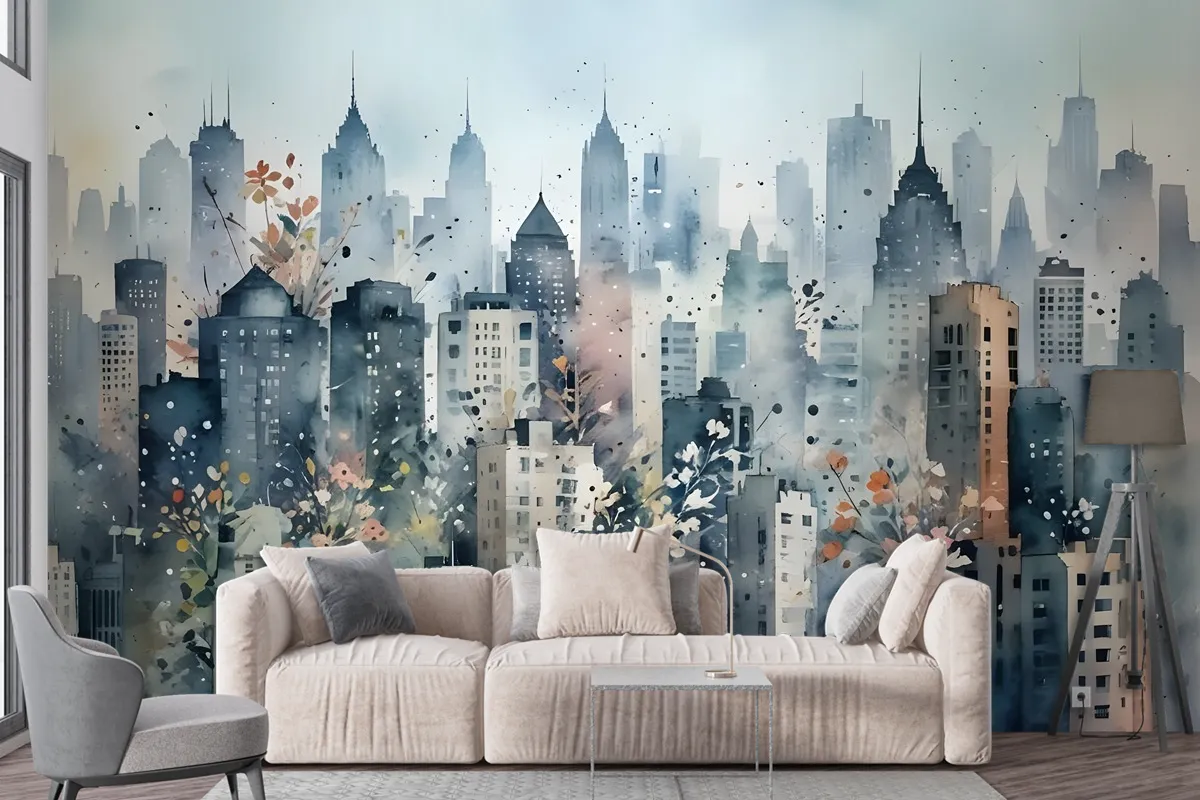 Abstract City Landscape Wallpaper Mural