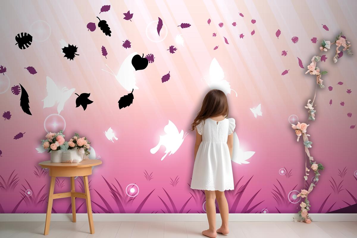 Abstract Dark Background With Butterflies Insects Glow Light Shine Flashes Wallpaper Mural