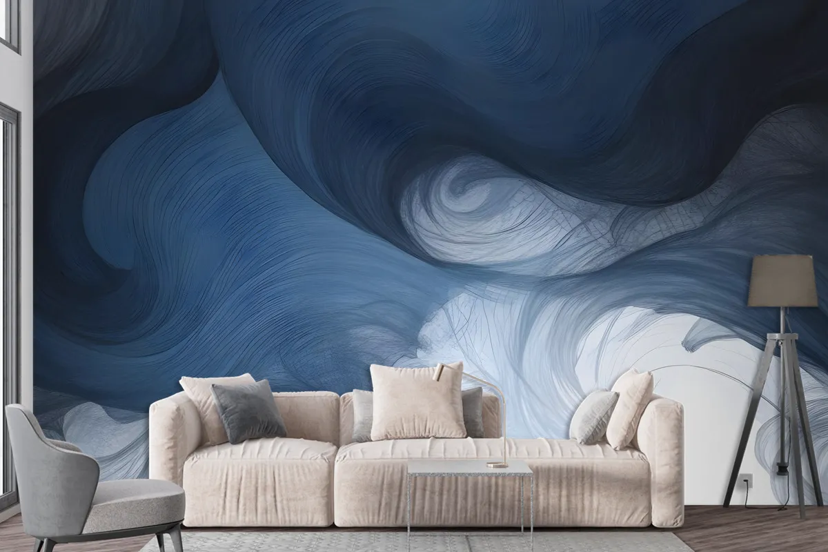 Abstract Dark Blue Brush Wallpaper Mural