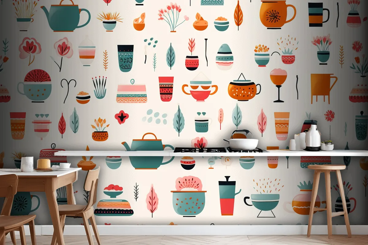 Abstract Floral Composition With Soft Colors Kitchen Wallpaper Mural