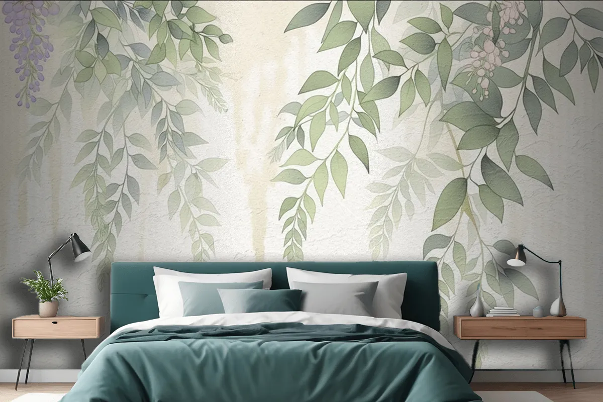 Abstract Hand Drawn Nostalgic Plant Leaves Oil Painting Art Wallpaper Mural