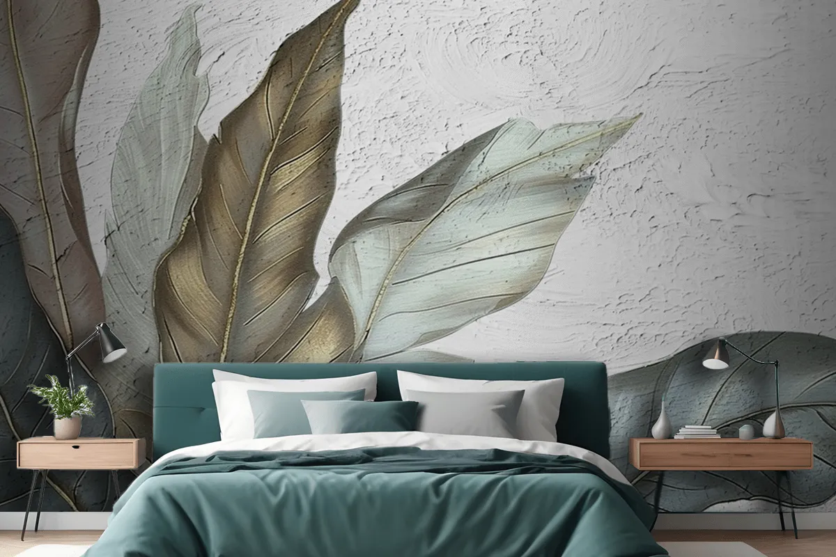 Abstract Handpainted Nostalgic Leaves Oil Painting Art Hanging Picture Wallpaper Mural