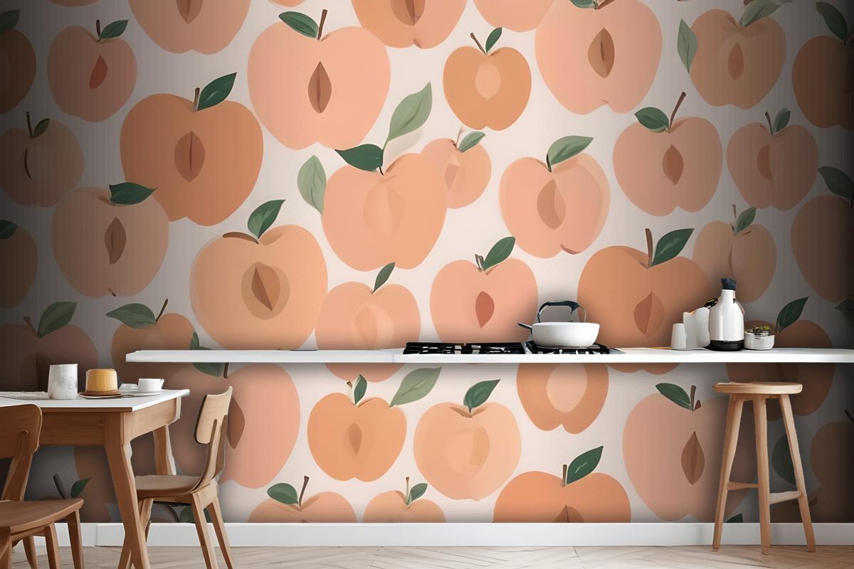 Abstract Modern Peach Fruit Repeat Pattern Wallpaper