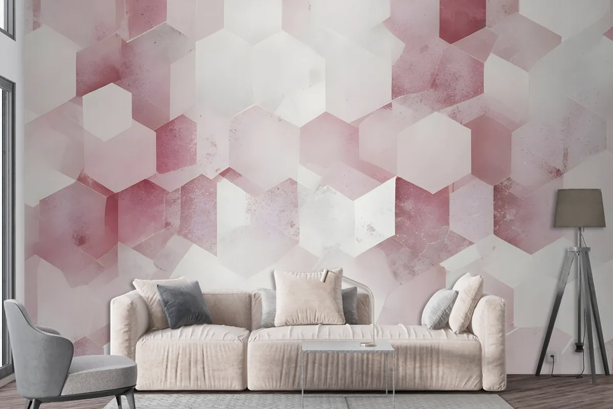 Abstract Pink Geometric Pattern Wallpaper Mural