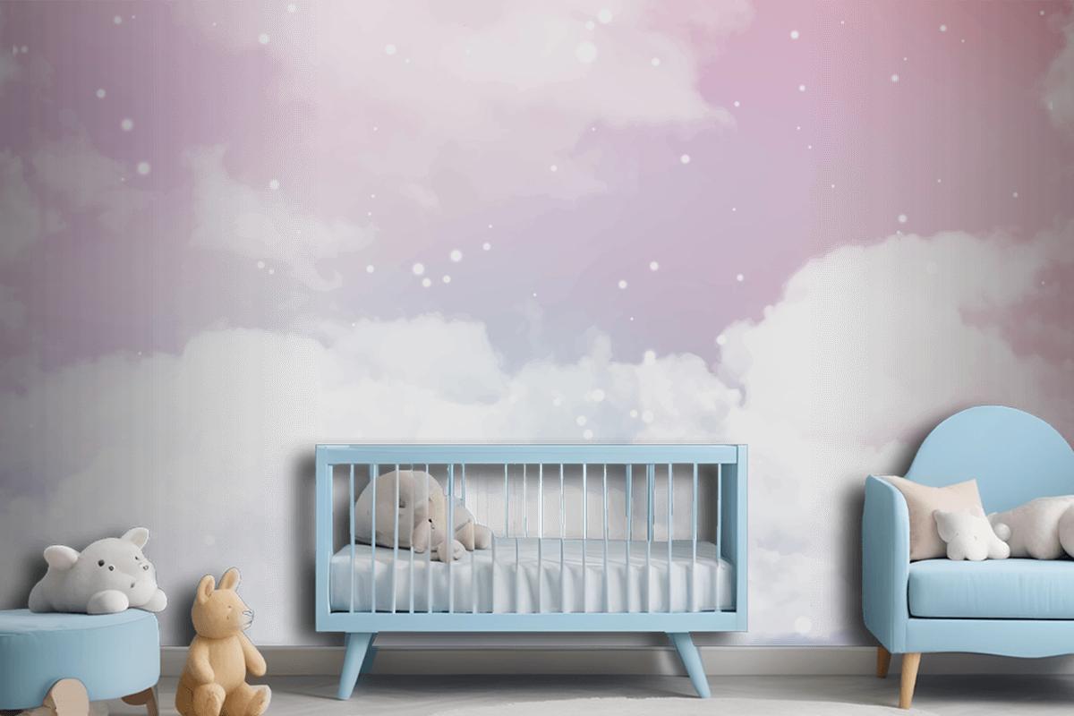 Abstract Sky With Sugar Cotton Candy Clouds Design Wallpaper Mural