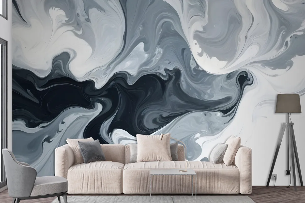 Abstract Watercolor Style Dark Marble Wallpaper Mural