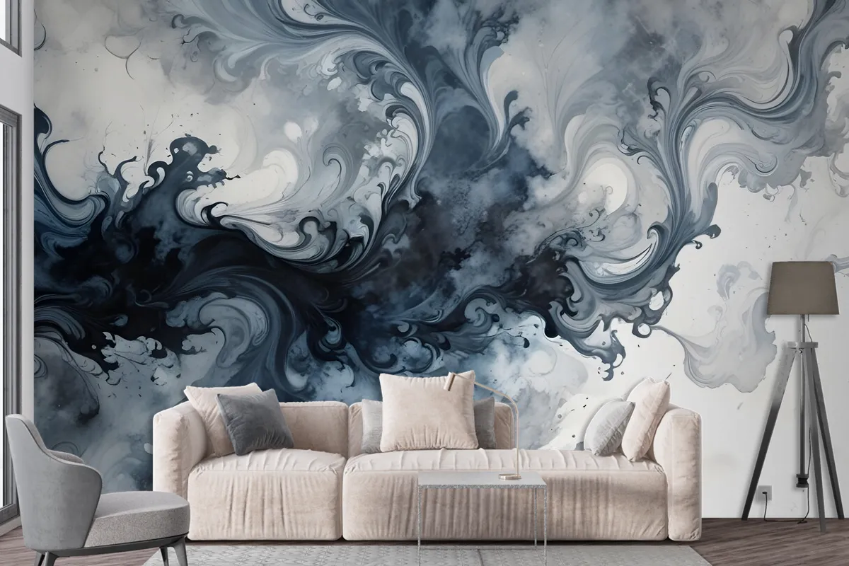 Abstract Watercolor Style Dark Marble Wallpaper Mural