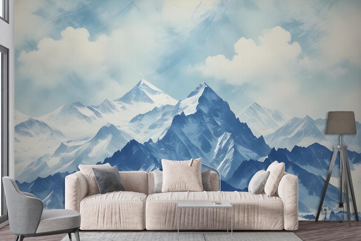 Acrylic Blue Mountain Landscape Wallpaper Mural