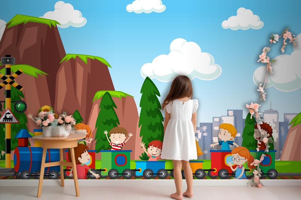 Active Boys And Girls Playing Sport And Fun Activities Outside Wallpaper Mural