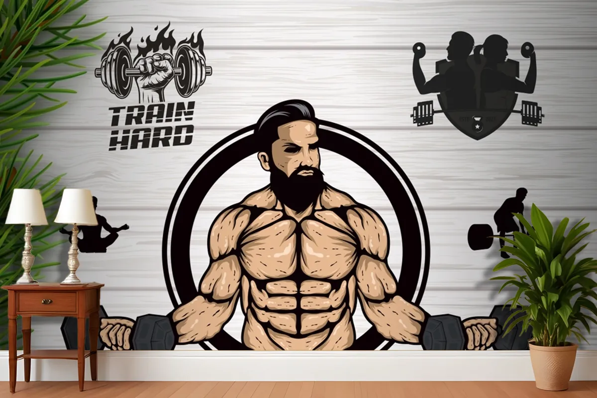 Ahşap Arka Plan Çim Dambıl Gym Fitness Duvar Kağıdı