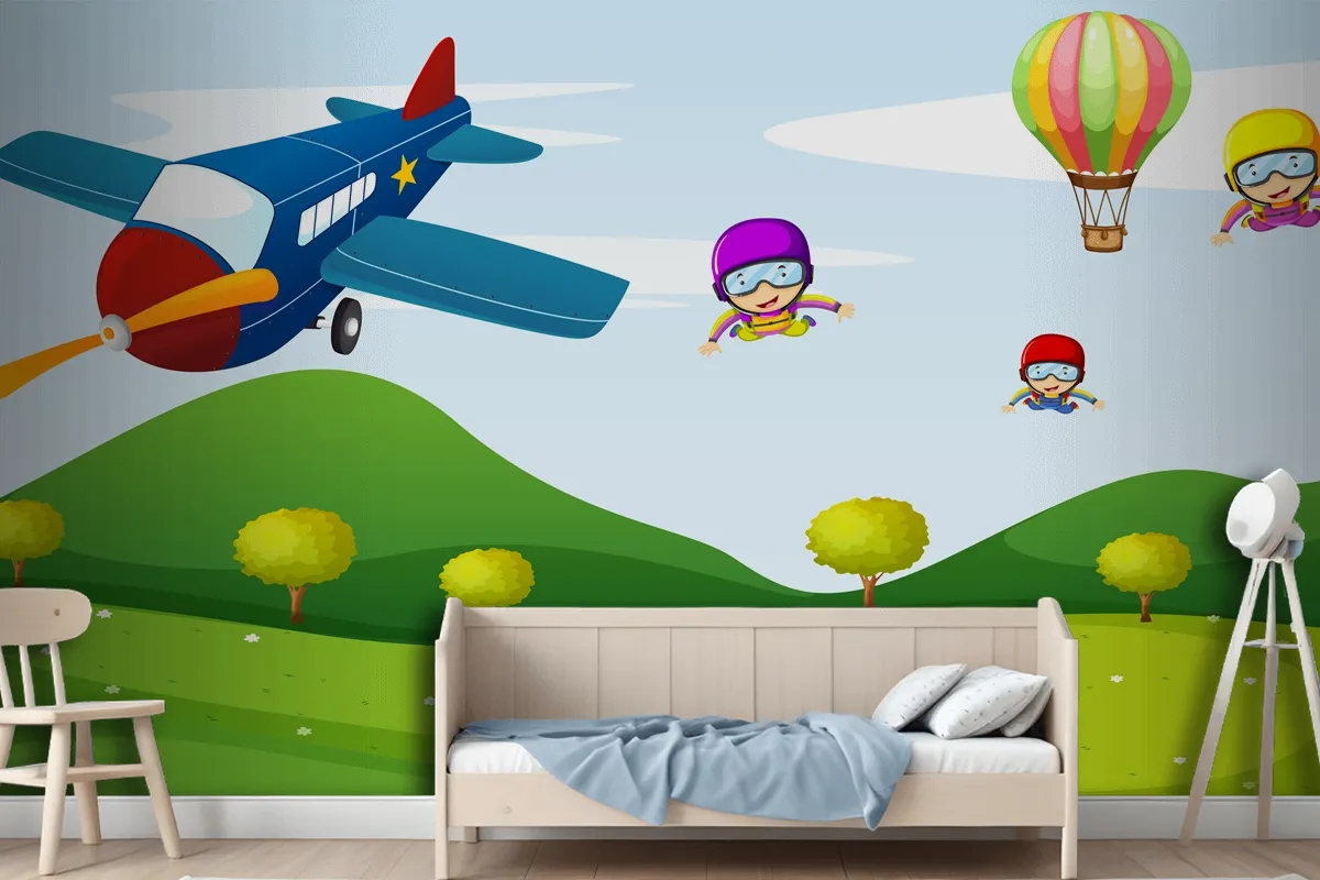 Airplane And Sky Activity Wallpaper Mural