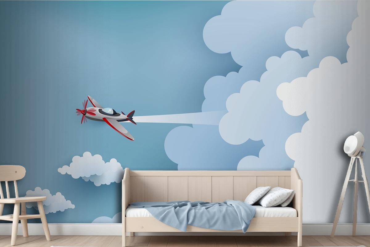 Airplane Over A Cloud Wallpaper Mural