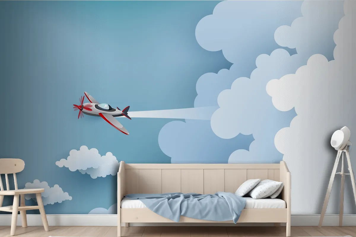 Airplane Over A Cloud Wallpaper Mural