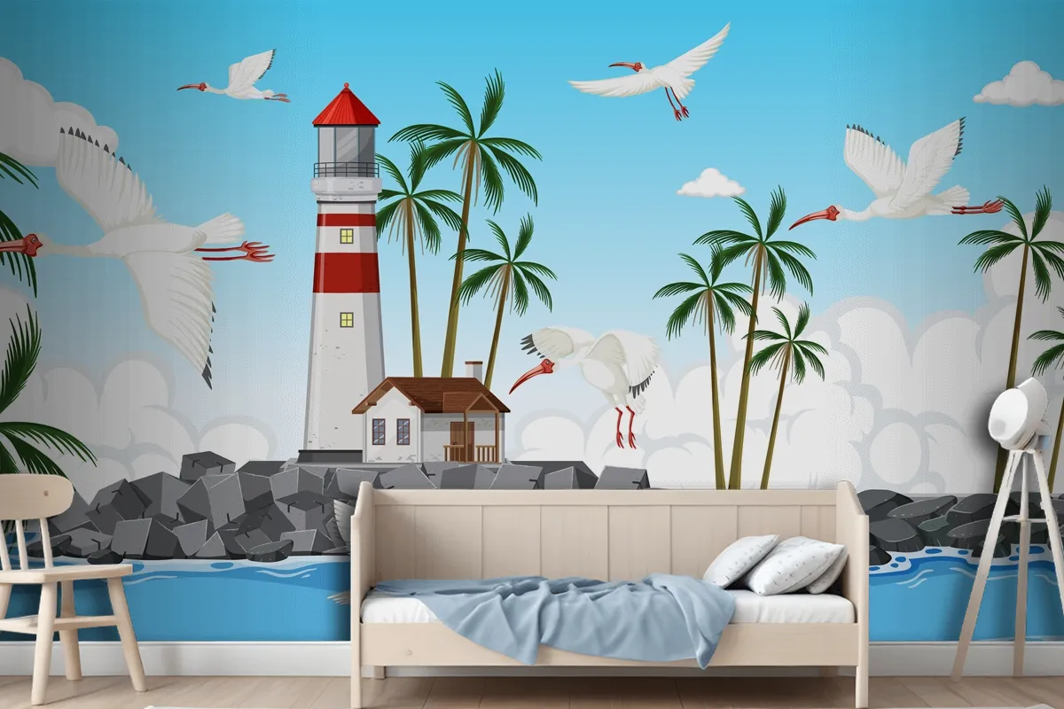 American White Ibis Group At The Coast Wallpaper Mural