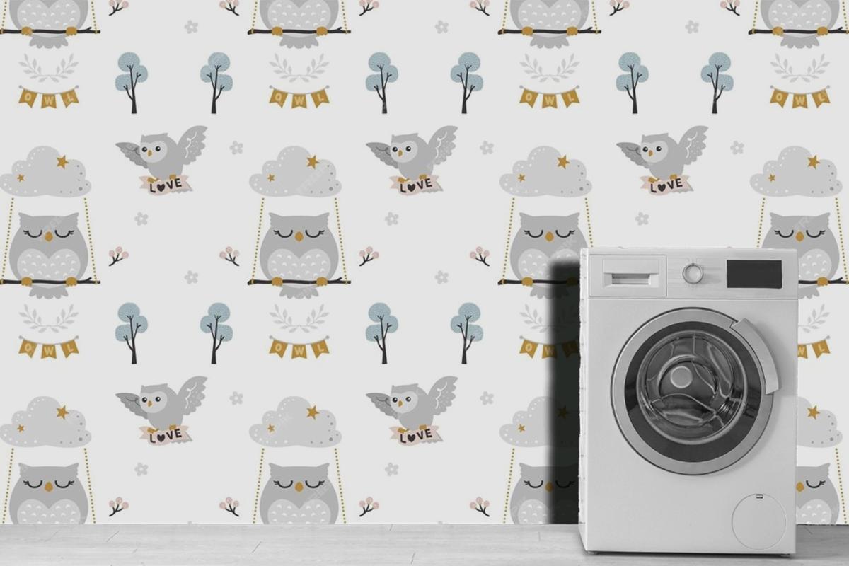 Baby Owl Pattern Wallpaper Mural