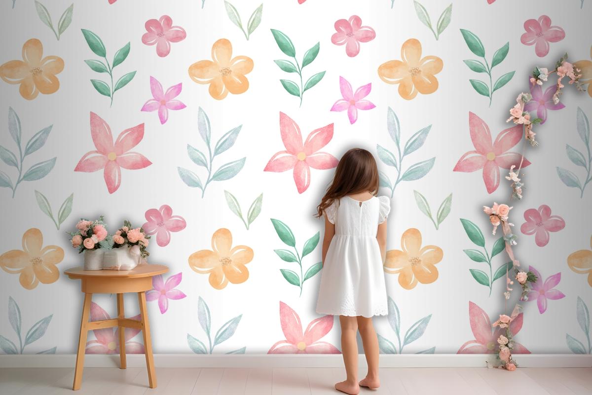 Background Floral Watercolor With Soft Colors Wallpaper Mural