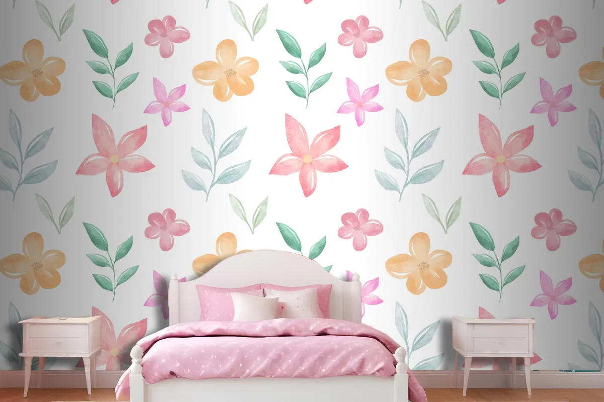 Background Floral Watercolor With Soft Colors Wallpaper Mural