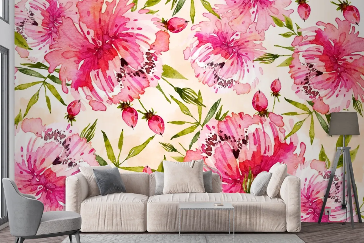 Background Floral Watercolor With Soft Colors Wallpaper Mural