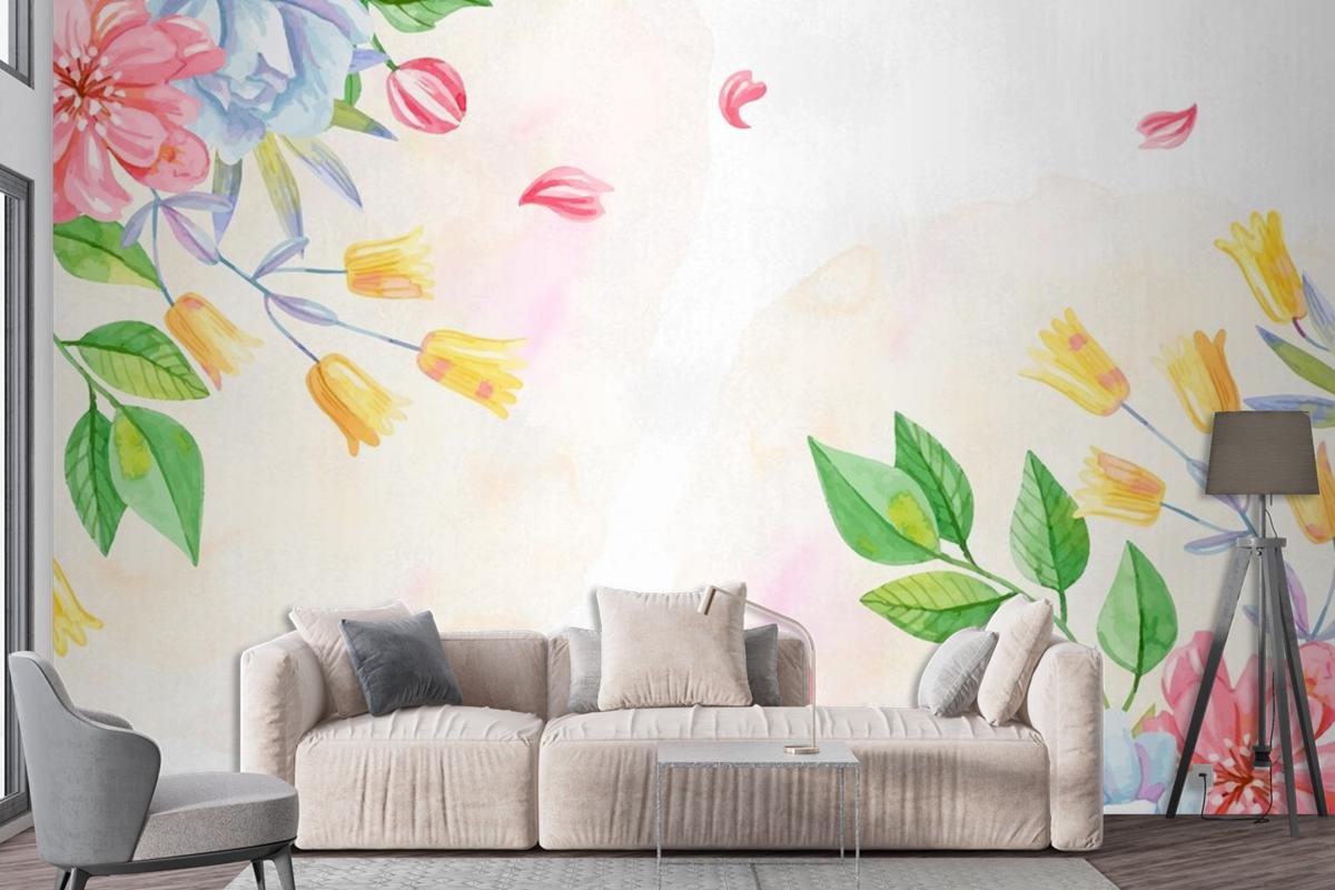 Background Pastel Colors Watercolor Flowers Wallpaper Mural