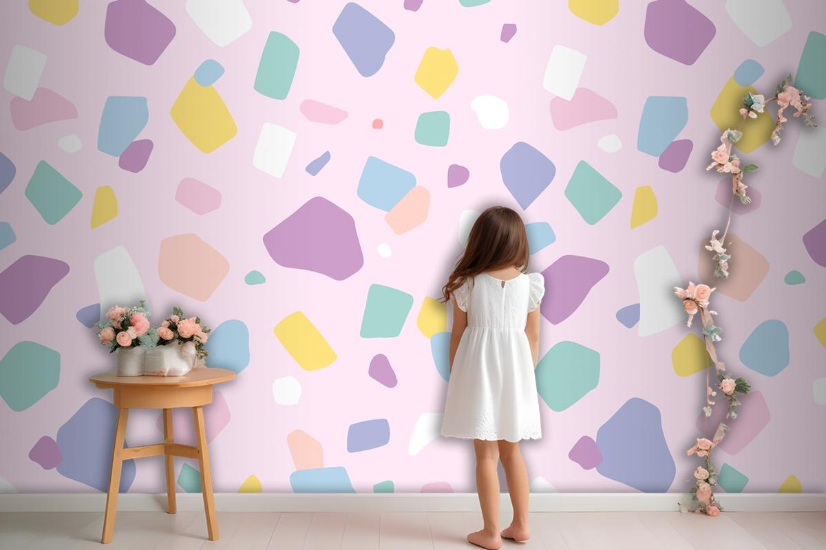 Background Seamless Pattern Vector With Cute Pastel Terrazzo Wallpaper Mural