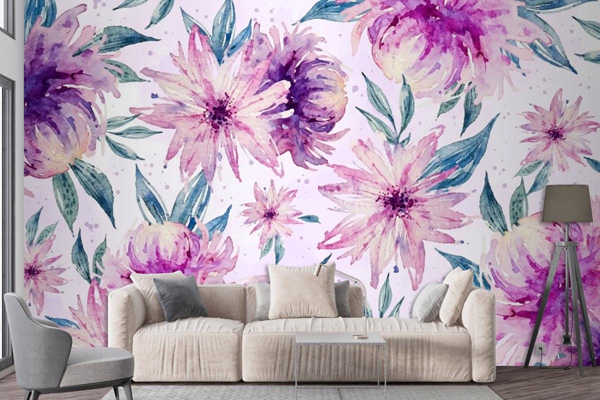 Background Watercolor Floral With Soft Colors Wallpaper Mural