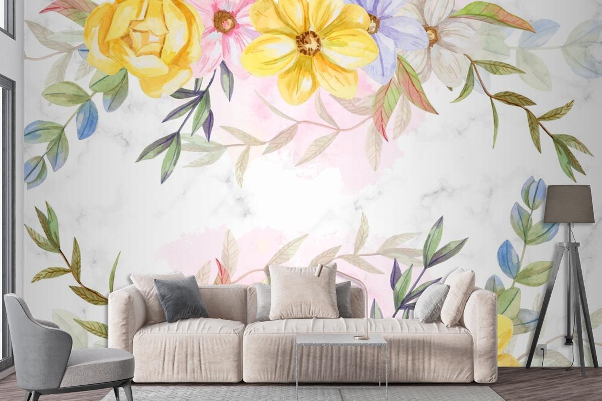 Background Watercolor Flowers In Pastel Colors Wallpaper Mural