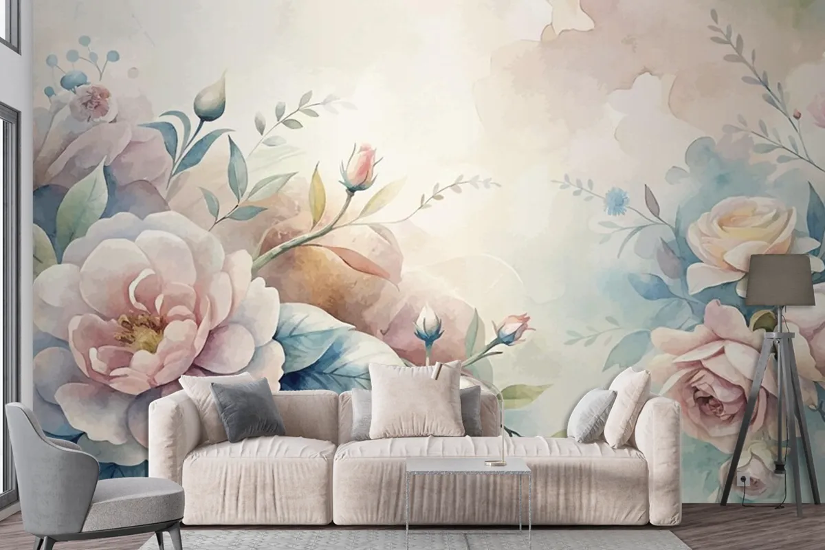 Beautiful Watercolor Flower Background Wallpaper Mural